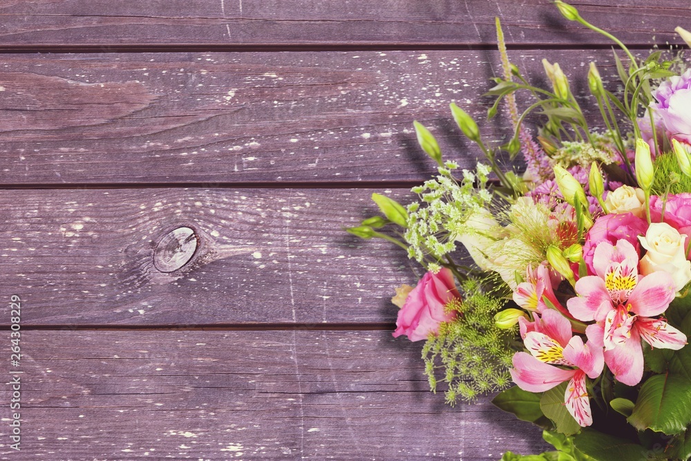 Beautiful bouquet of fresh flowers, close-up view