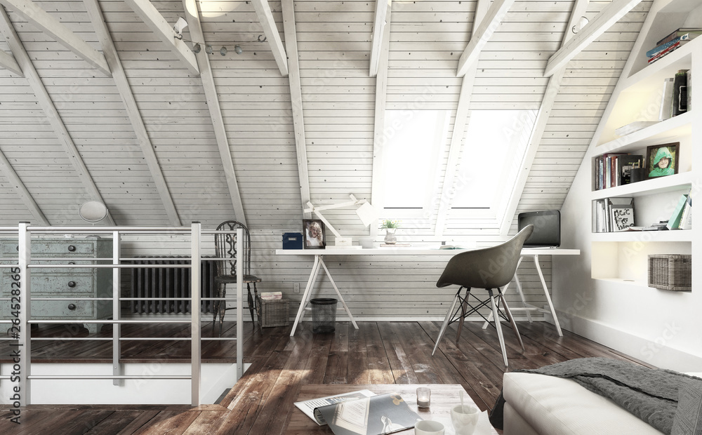 Conversion in attic (black and white)