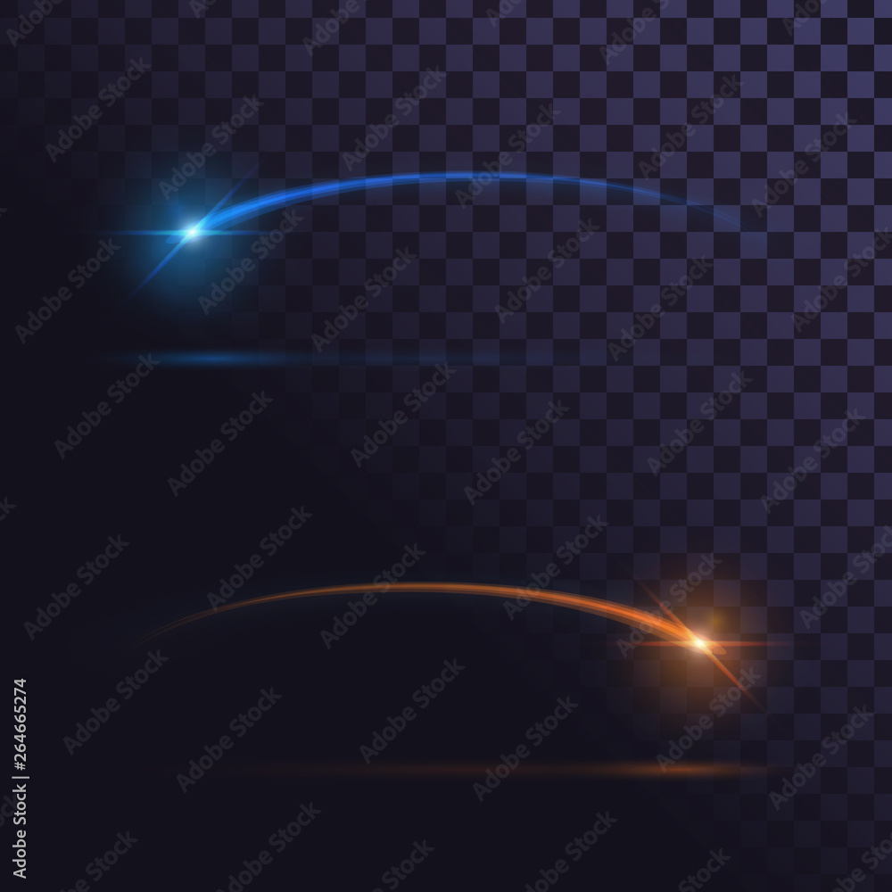 Blue and orange flash, shooting star, glow trail, meteorite