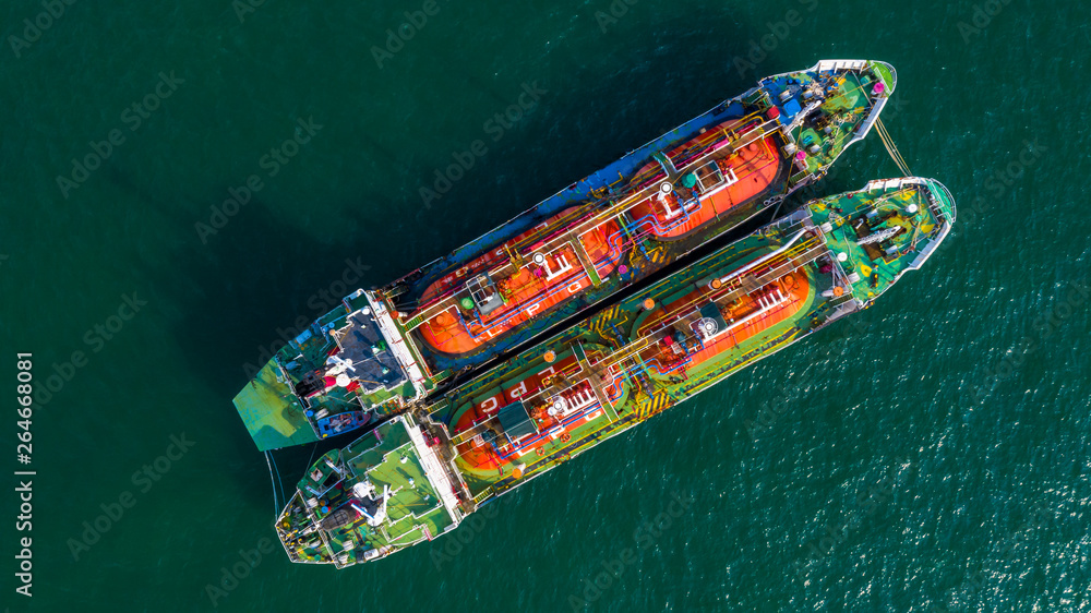 Aerial view oil / chemical tanker in open sea, Refinery Industry cargo ship.