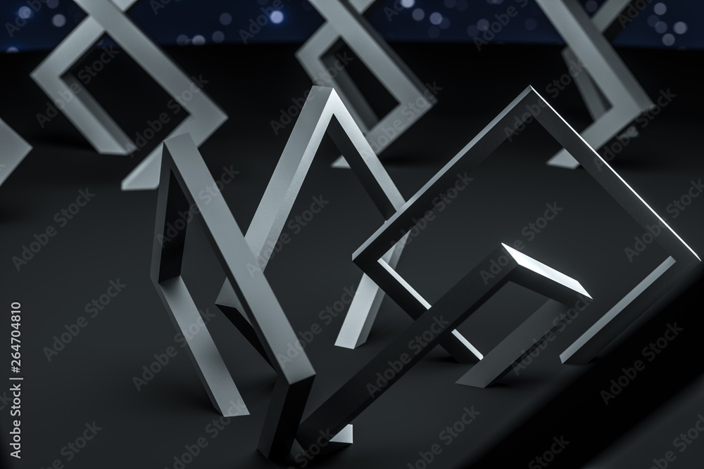 3d rendering, dark creative polygon elements