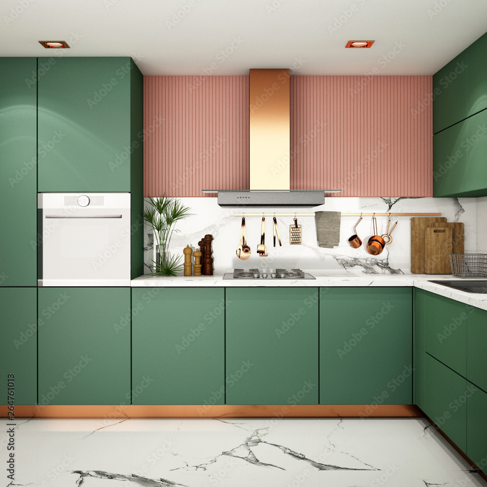 kitchen interior design in modern style,3d rendering,3d illustration