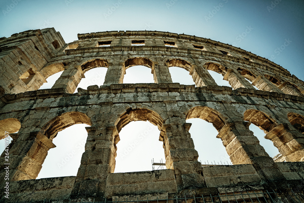 The Pula Arena is the famous Roman amphitheater in Pula, Istria, Croatia, Europe. It was constructed