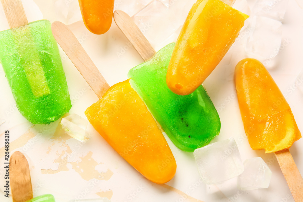 Tasty ice cream on light background