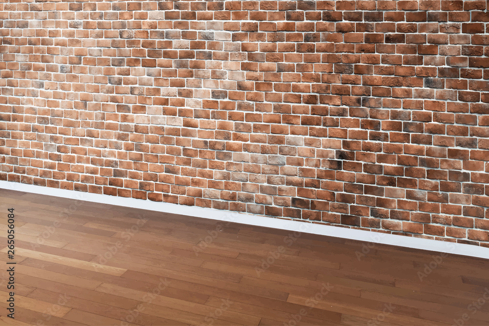 Brown brick wall with a wooden floor vector