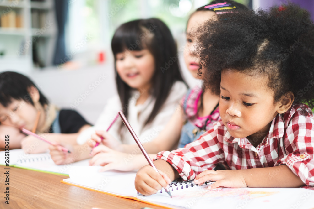 African cute kids studying  at home, kids education concept