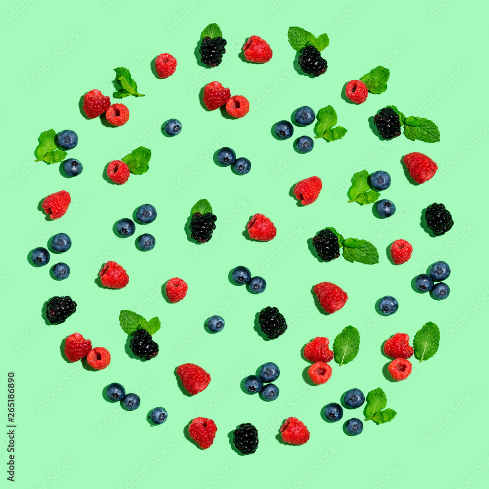 Collection of berries overhead view flat lay