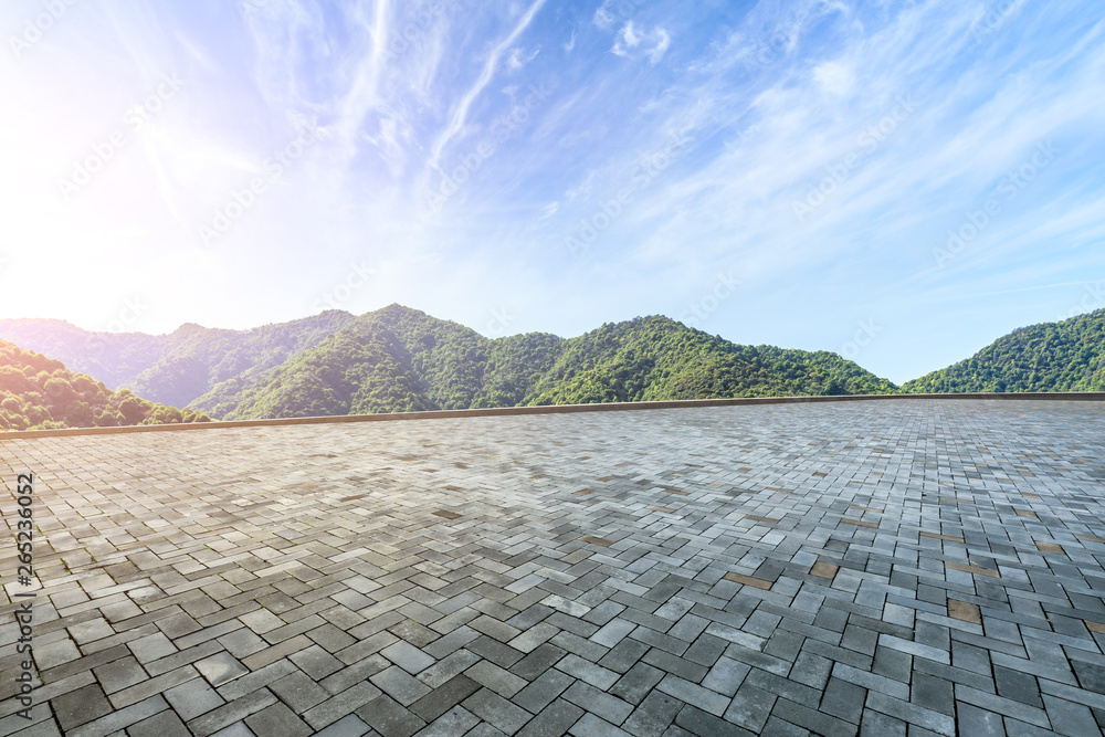 Empty floor and green mountain natural landscape