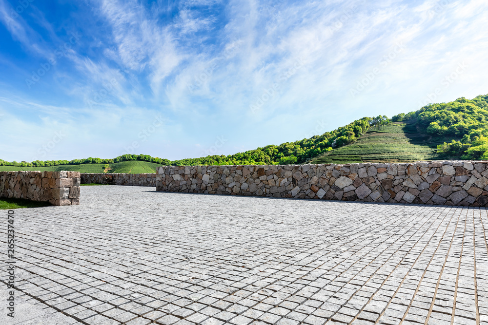 Empty floor and green mountain natural landscape