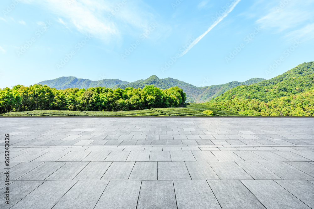 空旷的广场层和青山自然景观