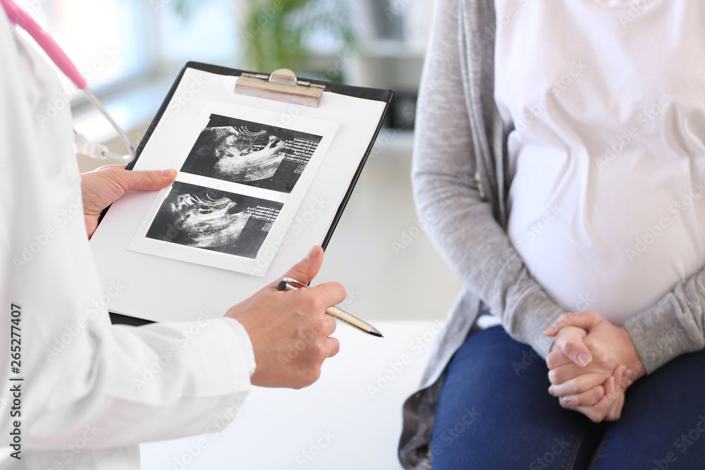 Young pregnant woman visiting her gynecologist in clinic