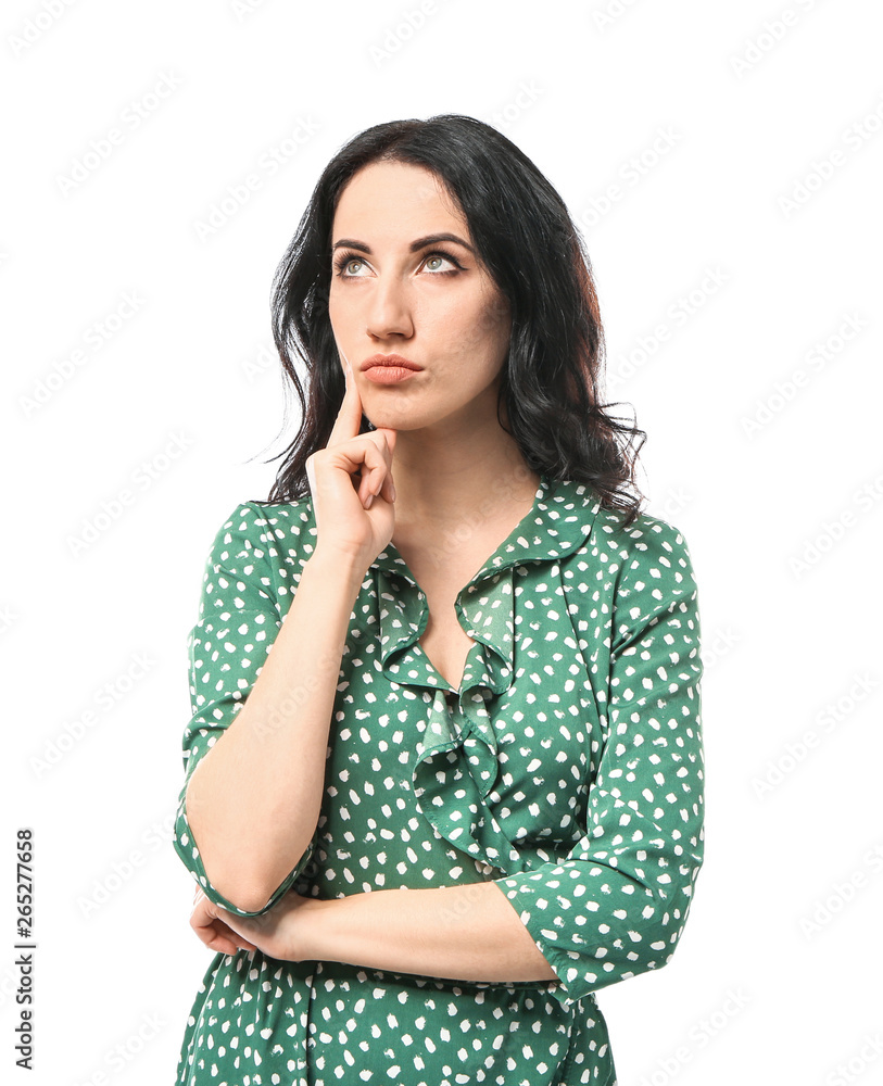 Portrait of thoughtful woman on white background