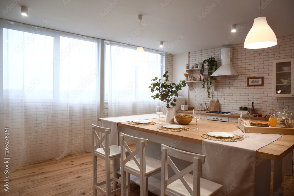 Served table in modern kitchen