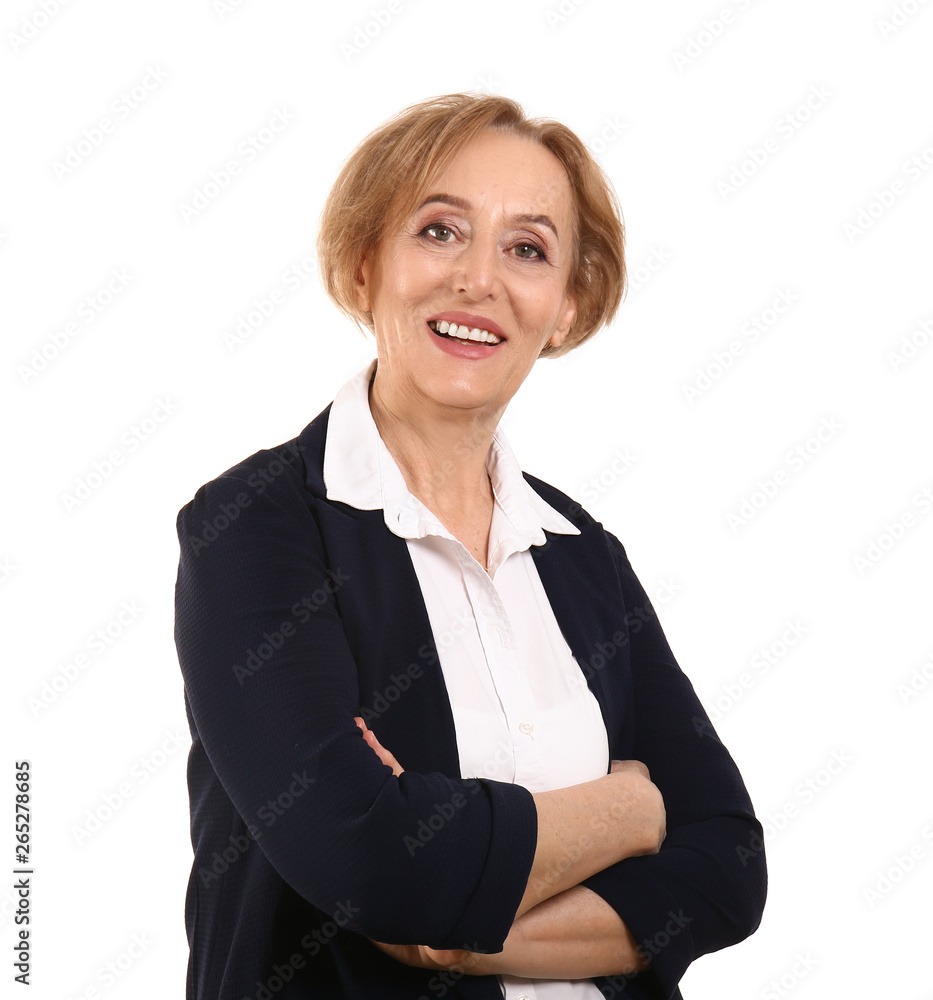 Beautiful mature woman on white background