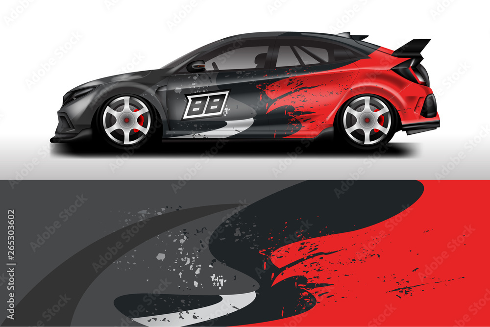 Wrap livery decal car vector , supercar, rally, drift . Graphic abstract stripe racing background .