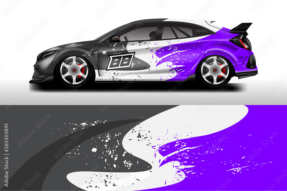 Wrap livery decal car vector , supercar, rally, drift . Graphic abstract stripe racing background .