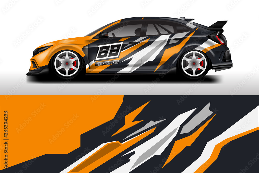 Wrap livery decal car vector , supercar, rally, drift . Graphic abstract stripe racing background . 