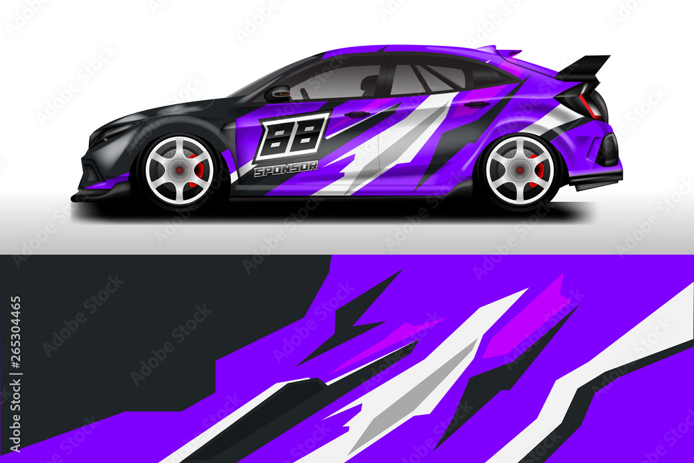 Wrap livery decal car vector , supercar, rally, drift . Graphic abstract stripe racing background . 