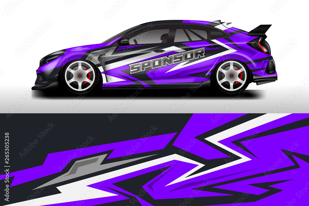 Wrap livery decal car vector , supercar, rally, drift . Graphic abstract stripe racing background . 