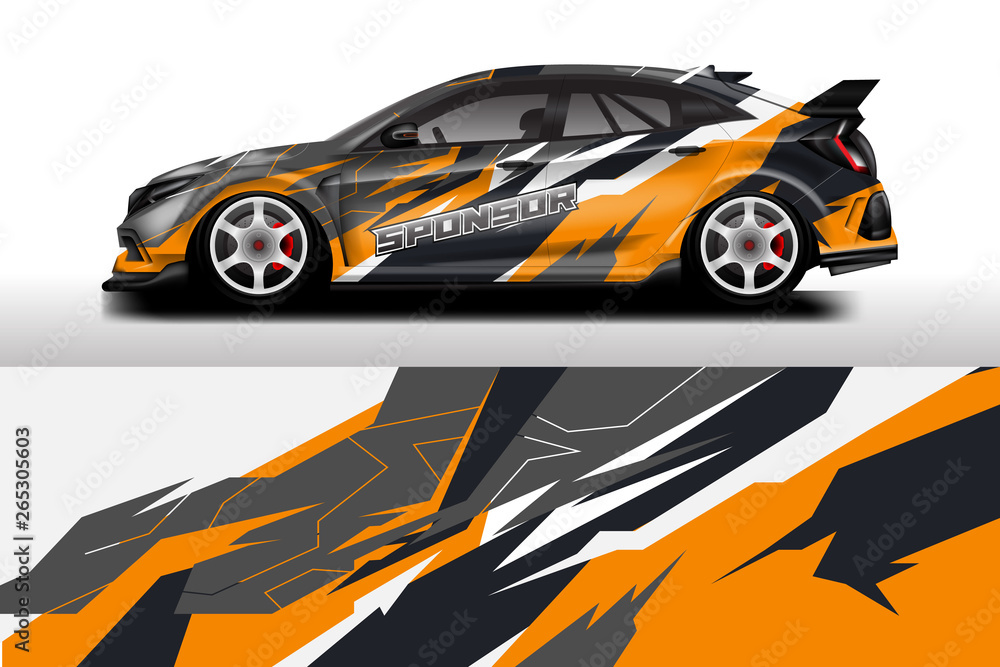 Wrap livery decal car vector , supercar, rally, drift . Graphic abstract stripe racing background . 