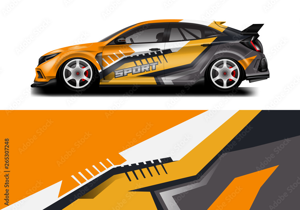 Wrap livery decal car vector , supercar, rally, drift . Graphic abstract stripe racing background . 