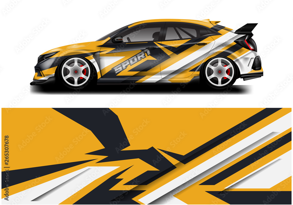 Wrap livery decal car vector , supercar, rally, drift . Graphic abstract stripe racing background . 