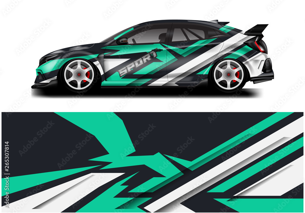 Wrap livery decal car vector , supercar, rally, drift . Graphic abstract stripe racing background . 