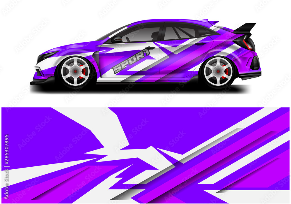 Wrap livery decal car vector , supercar, rally, drift . Graphic abstract stripe racing background . 