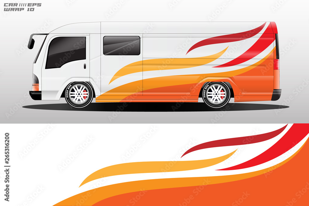 Van decal cargo and car wrap vector, truck, bus, racing, service car, auto designs . Graphic abstrac