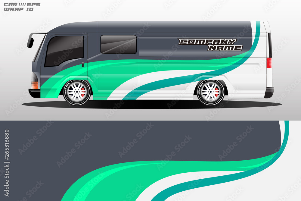 Van decal cargo and car wrap vector, truck, bus, racing, service car, auto designs . Graphic abstrac