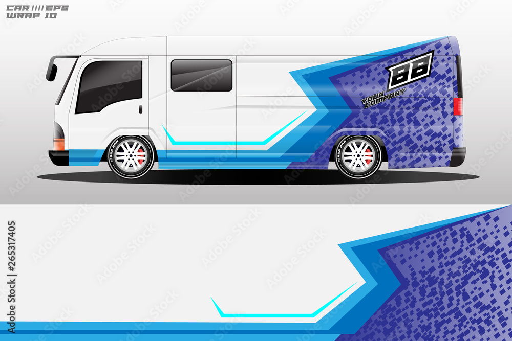 Van decal cargo and car wrap vector, truck, bus, racing, service car, auto designs . Graphic abstrac