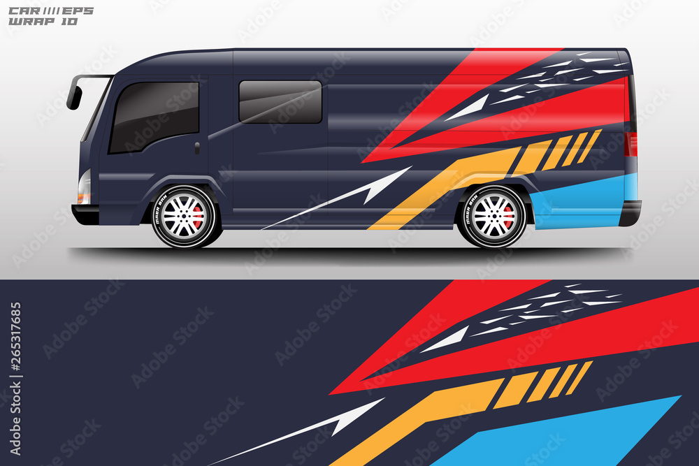 Van decal cargo and car wrap vector, truck, bus, racing, service car, auto designs . Graphic abstrac