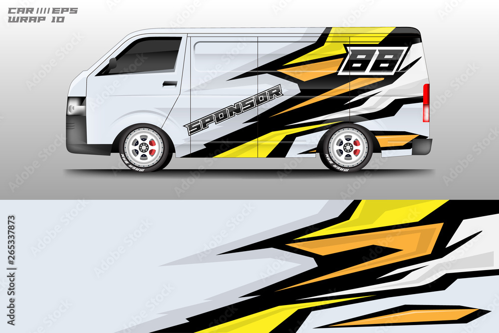 Van decal cargo and car wrap vector . Graphic abstract background livery 