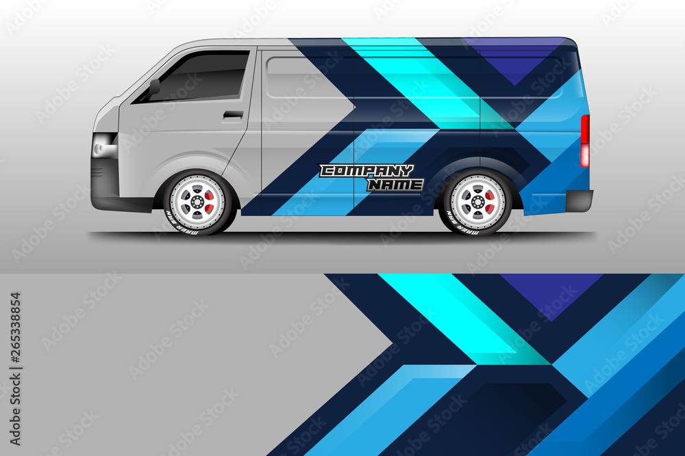 Van decal cargo and car wrap vector . Graphic abstract background livery 