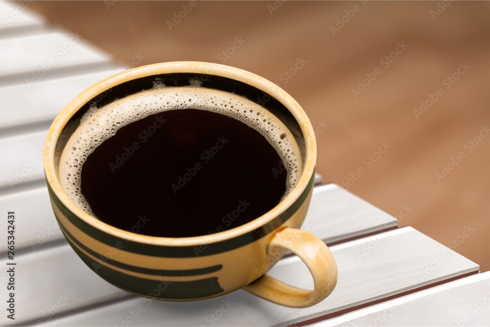 Black coffee in white cup isolated on  background