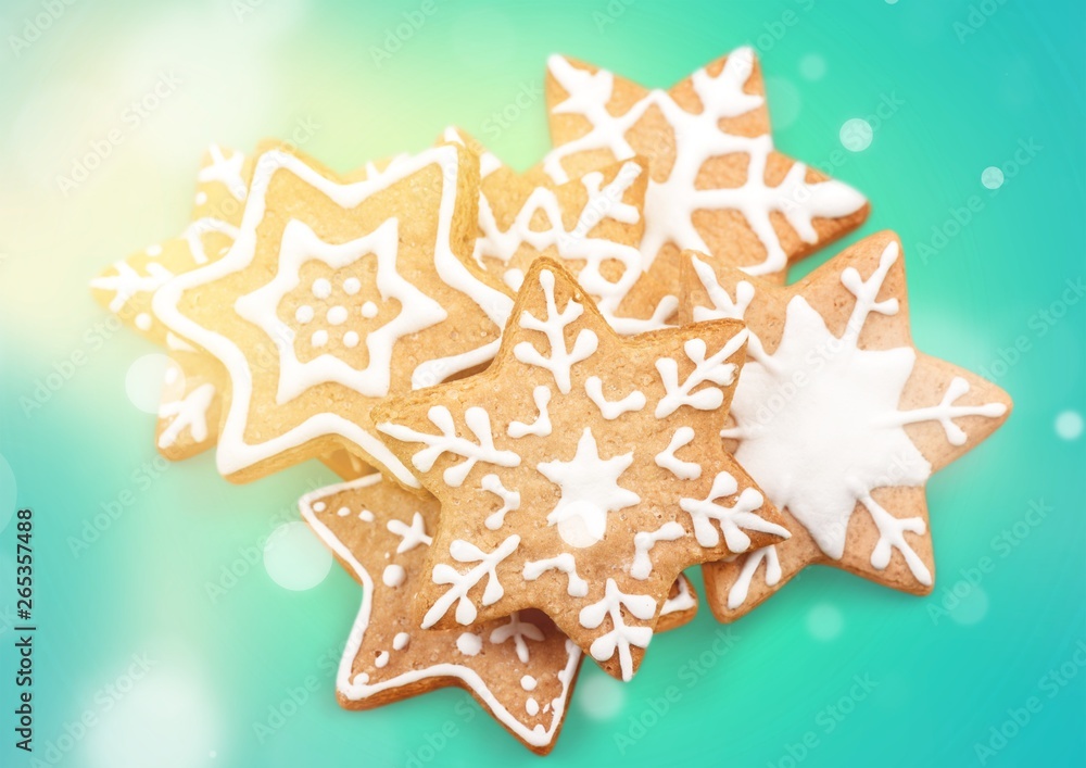 Gingerbread homemade cookies on white background.