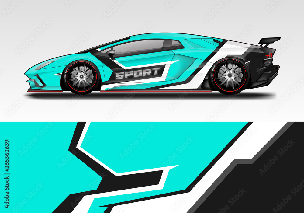 Racing car wrap design. Sport car. abstract background with vector.