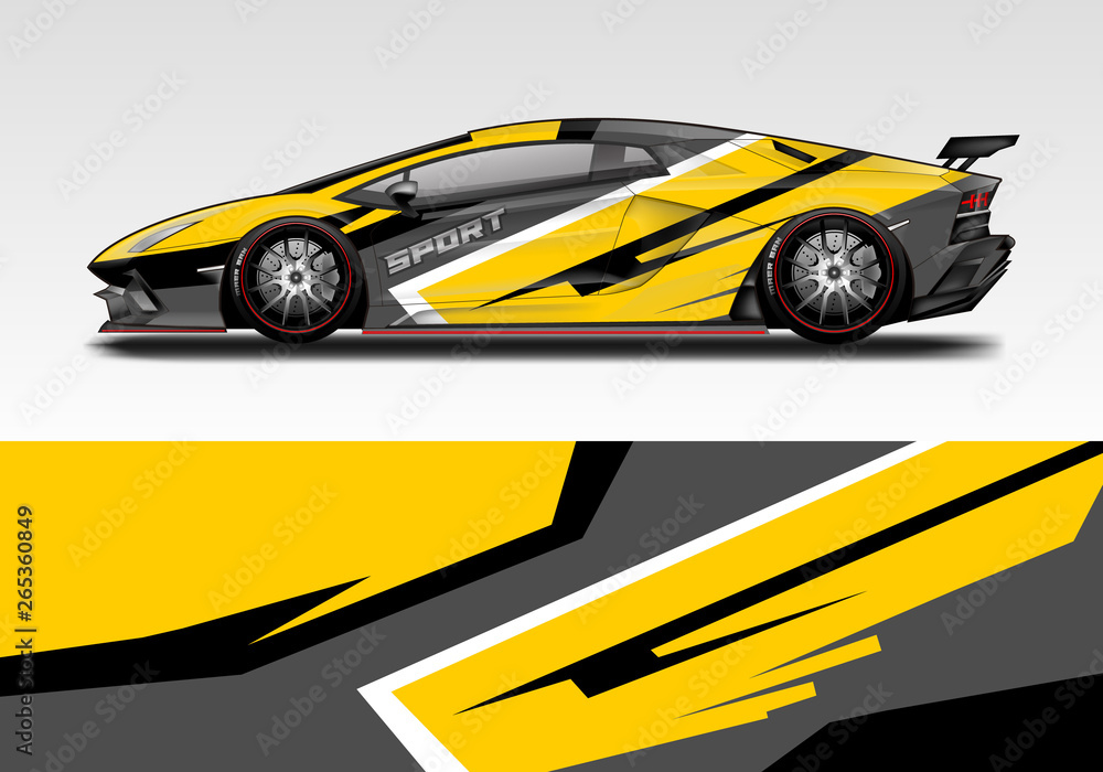 Racing car wrap design. Sport car. abstract background with vector.