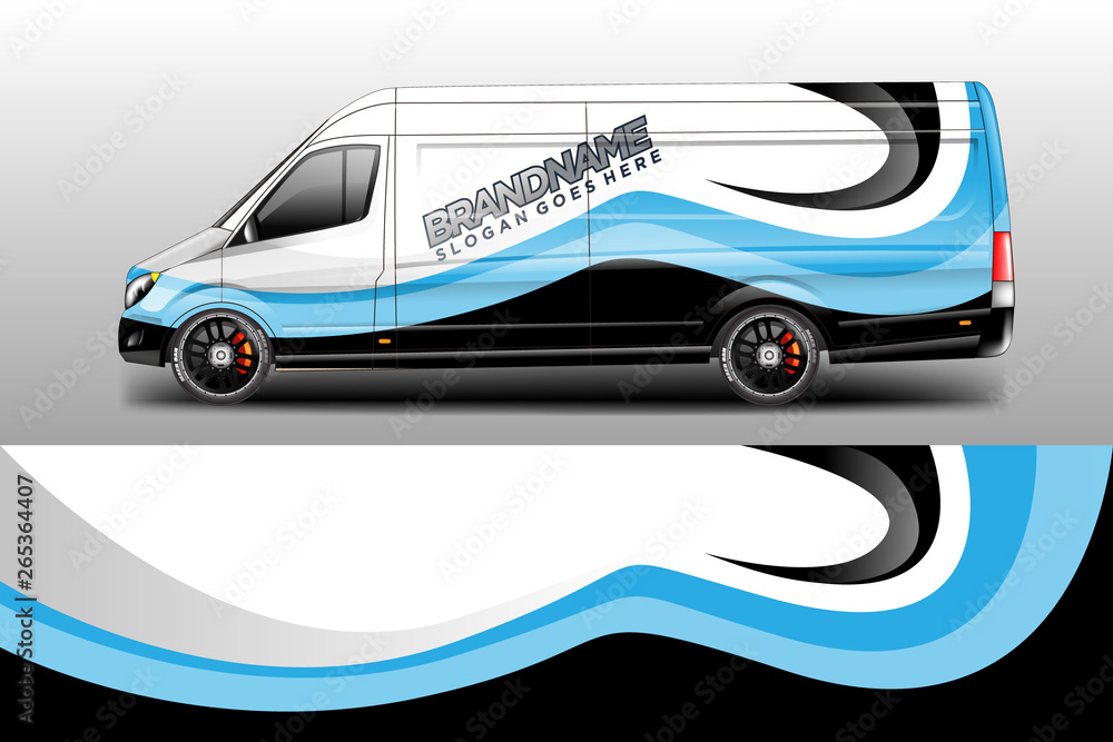 Van decal cargo and car wrap vector . Graphic abstract background livery 