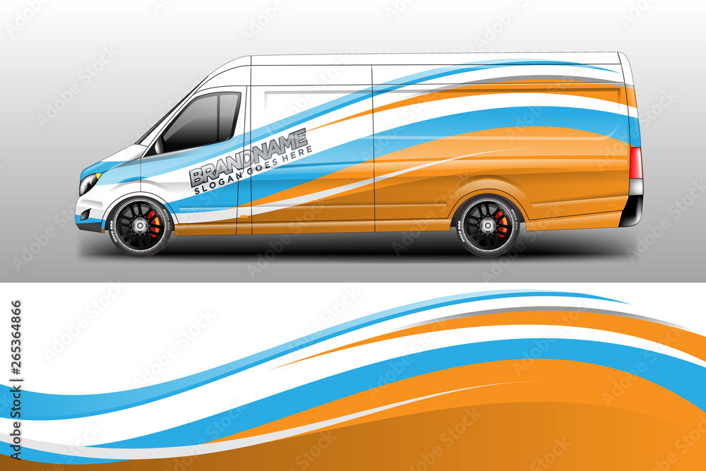 Van decal cargo and car wrap vector . Graphic abstract background livery 