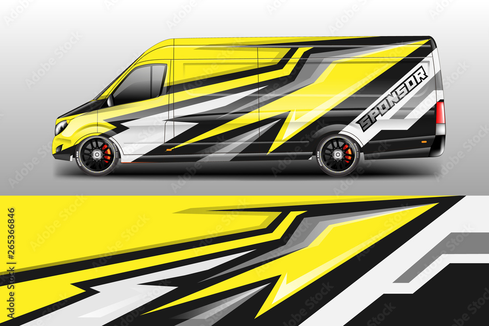 Van decal cargo and car wrap vector . Graphic abstract background livery 