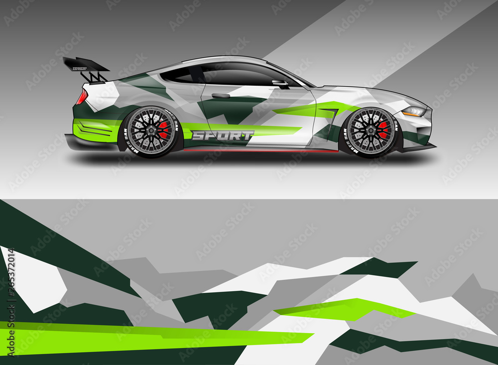 Sport Car decal wrap design vector. Graphic abstract stripe racing background kit designs for vehicl