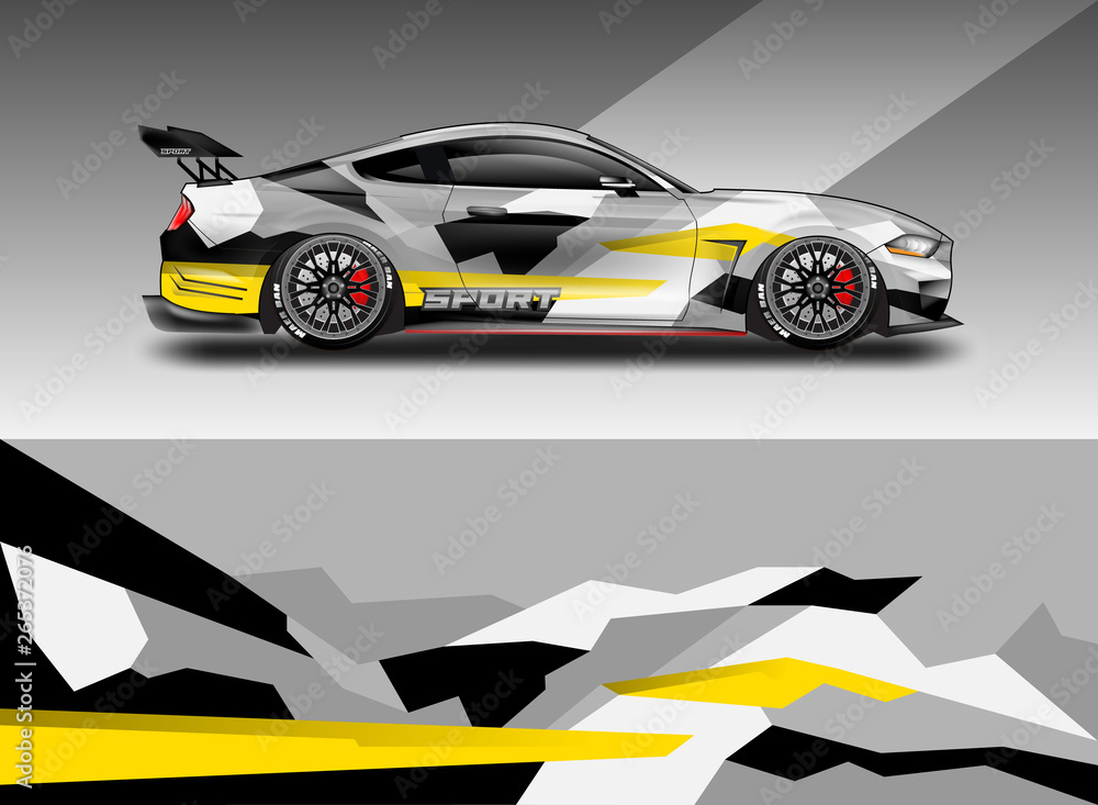 Sport Car decal wrap design vector. Graphic abstract stripe racing background kit designs for vehicl