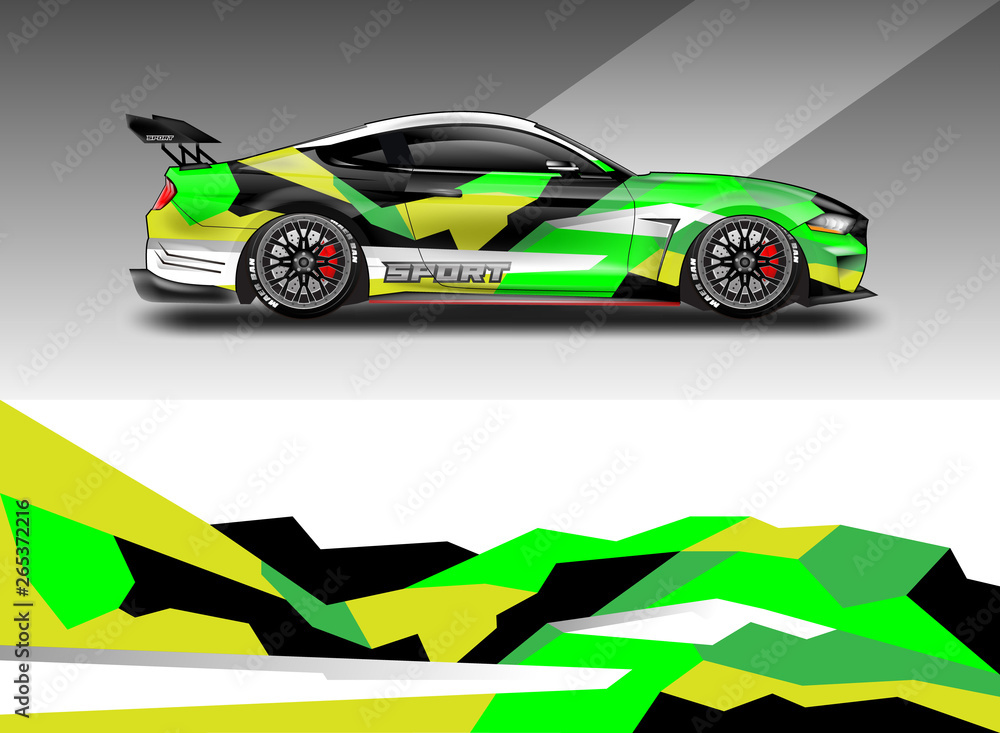 Sport Car decal wrap design vector. Graphic abstract stripe racing background kit designs for vehicl