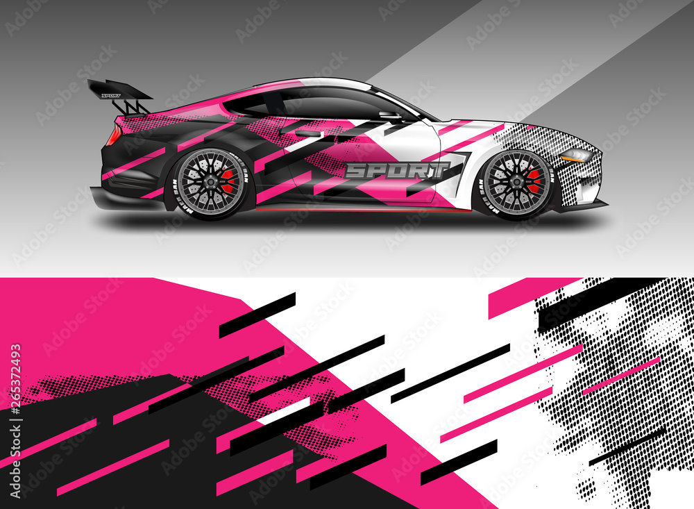 Sport Car decal wrap design vector. Graphic abstract stripe racing background kit designs for vehicl