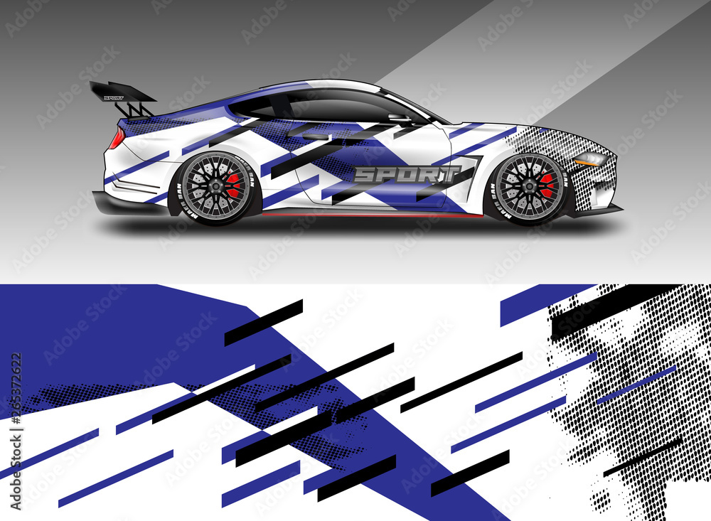 Sport Car decal wrap design vector. Graphic abstract stripe racing background kit designs for vehicl