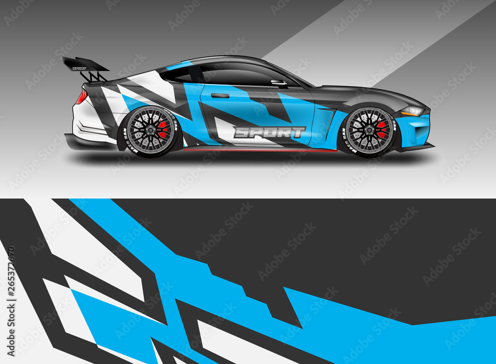 Sport Car decal wrap design vector. Graphic abstract stripe racing background kit designs for vehicl