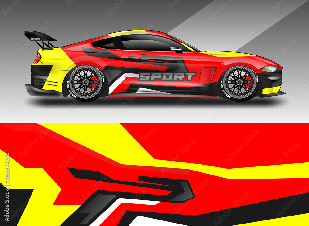 Sport Car decal wrap design vector. Graphic abstract stripe racing background kit designs for vehicl