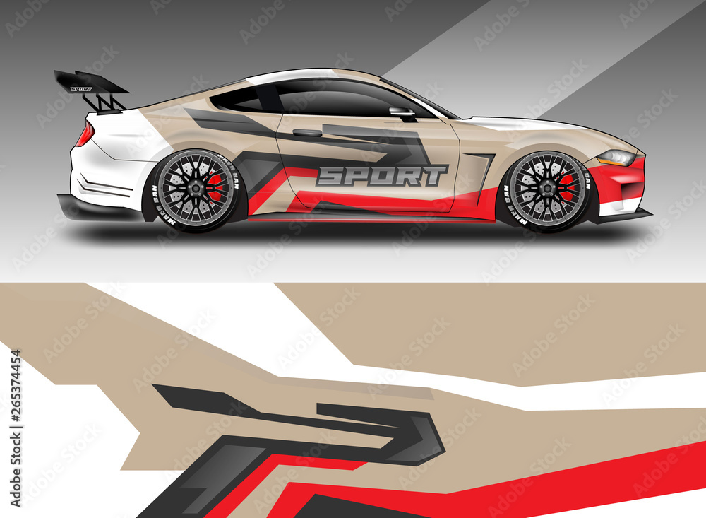 Sport Car decal wrap design vector. Graphic abstract stripe racing background kit designs for vehicl