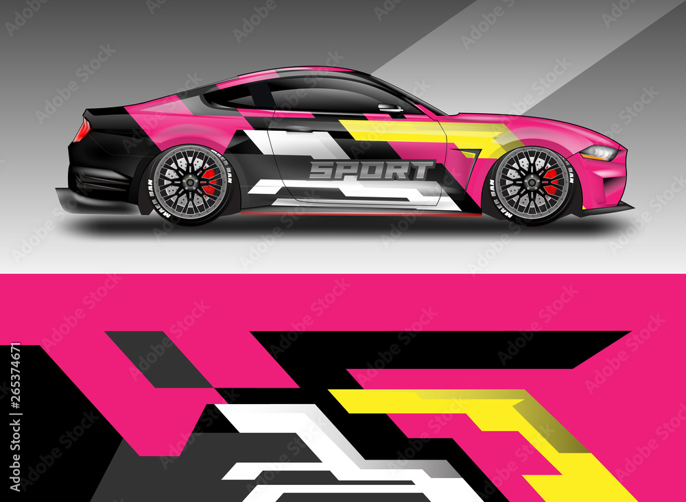 Sport Car decal wrap design vector. Graphic abstract stripe racing background kit designs for vehicl